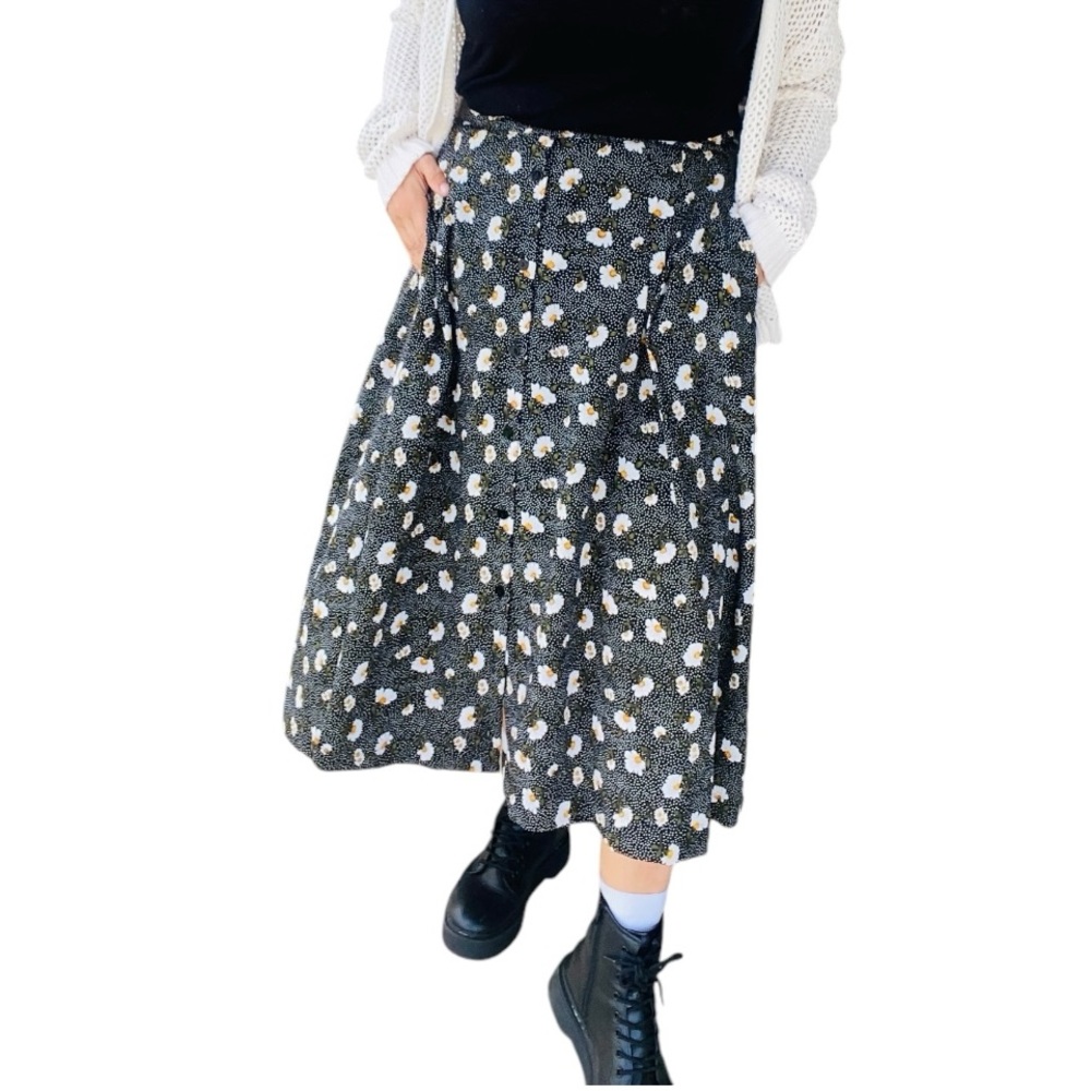 Vintage 90s daisy print button down maxi skirt size 14